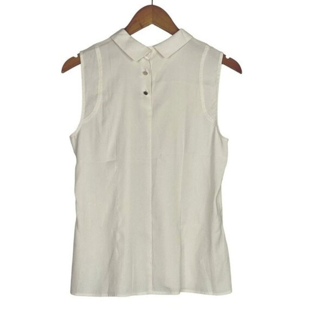 Ann Taylor Collar Button Sleeveless Blouse Slit Hem Back Buttons S Ivory Cream - Picture 14 of 16